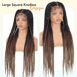 Lady Miranda Full Lace Jumbo Braided Wigs for Black Women Knotless Box Braid Wig with Baby Hair 32" Glueless Wigs Jumbo Box Braids Lace Front Synthetic Wig (1B/30/27)