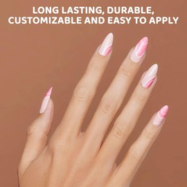 Paintbucket Jersey Girl Swirl Press On Nail Kit - Acrylic Nails with Pink and White Color Swirl