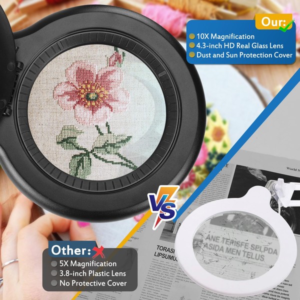 TOMSOO 10X Large Magnifying Glass with Light and Stand, 2200