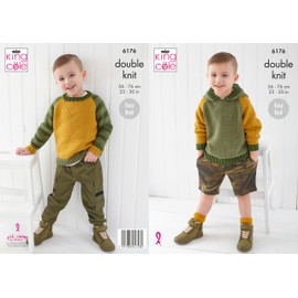 King Cole Boy's Easy Knitting Pattern, Double Knit Sweater and Hoodie (6176), 22” – 30” (56cm – 76cm)