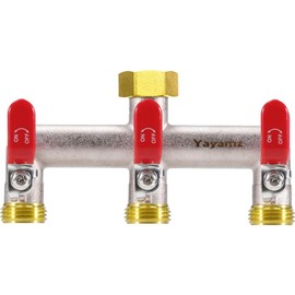 Yayamz 3 Way Garden Hose Splitter, Heavy Duty Brass Nickel Plated Rust Resistant Faucet Manifold, 3/4" Frost Resistant Outdoor Hose Adapter Connector，Hose Spigot Adapter with 3 large red handles