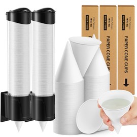 Roshtia 600 Pcs 4 oz Paper Cone Cups Thicken Disposable with 2 Cups Dispenser Pull Type Wall Mount Cup Holder Paper for Restaurants, Home, and Office, and Shaved Ice, Cold