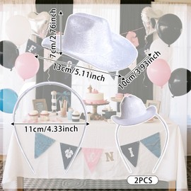 phnydreg 2Pcs Cowboy Mini Hat Headbands Cowgirl Mini Hat Headbands Accessories for Women Girls Birthday Western Cowboy Party (white)