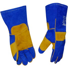 SAFETREE 14 Inch Premium Faux Leather Welding Gloves - Heat and Spark Resistant, Robust for Grill, Oven, Cooker - Blue (Blue)