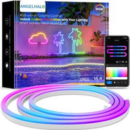 ANGELHALO Outdoor Neon Rope Lights, 16.4ft Smart Neon Lights IP65 Waterproof with DIY Scene Modes, Music Sync, Flexible LED Neon Lights, Custom DIY Neon Strip Lights Work with Alexa Google Assistant