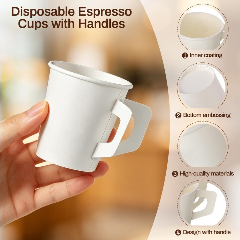 Jippedea 4 Oz Disposable Espresso Cups with Handles,100-pack Mini Disposable