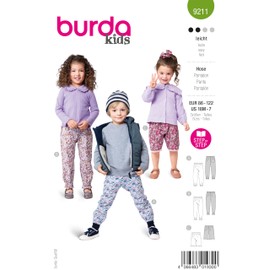 Burda Kids Sewing Pattern #9211 Children's Jogging Bottoms with Elasticated Waistband Shorts with Border Size 86-122
