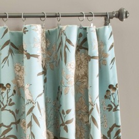 Lush Decor Botanical Garden Curtains Floral Bird Print Room Darkening Window Panel Drapes Set for Living, Dining, Bedroom (Pair), Blue, 52"W x 84L"