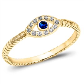 Gold-Tone Blue Simulated Sapphire Evil Eye Ring .925 Sterling Silver Band Size 10