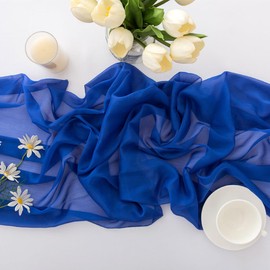 Chuqing Table Runner, Blue Muslin Table Runner, Royal Blue Chiffon Fabric, Dark Blue, Table Decoration, Wedding Decorative Fabric, 70 x 400 cm, Dark Blue