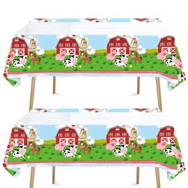 Egami 2pcs Farm Party Tablecloth Table Cover Farm Party Supplies Farm Party Decorations 42〞× 70〞 for Zenon Party Supplies (Red and Green Farm FF)