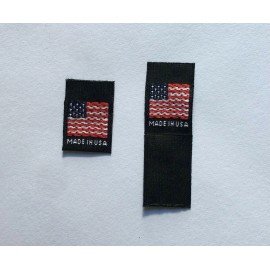 Sean Label 250 pcs BLACK FOLDED WOVEN SEWING CLOTHING AMERICAN FLAG LABELS - MADE IN USA
