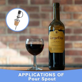 GLOKUUCA Wine Bottle Tapered Pourer Spouts- 10 Pcs Stainless Steel Pourer with Dust Cap Cork Plug Fits for Olive Oil Vinegar Wine - Wine Bottle Stopper - (92-mm/3.62-inch, Black)