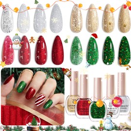 AZUREBEAUTY AZUREBEAUTY Nail Polish Set, 4 Colors Christmas Glitter Red Green Gold Silver Quick Dry Natural Vegan Fingernail Lacquer Strengthening Treatment Kit with Top Coat DIY Salon at Home