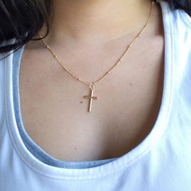 Zeshimb Cross Bead Choker Necklaces Religious Crucifix Necklace Cross Faith Necklace Gold Cross Pendant Necklace Jewelry for Women and Girls