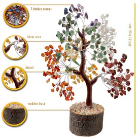 Seven Chakra Tree of Life Crystals & Healing Stones, Silver Wire Artificial Crystal Tree for Positive Energy, Feng Shui Gemstone Money Tree, Spiritual Gifts for Women, Crystal Decor Reiki Meditation