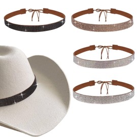 Haakong 4 Pcs Cowboy Rhinestones Hats Bands Glitter Hat Decoration Accessories for Women Men Cowboy