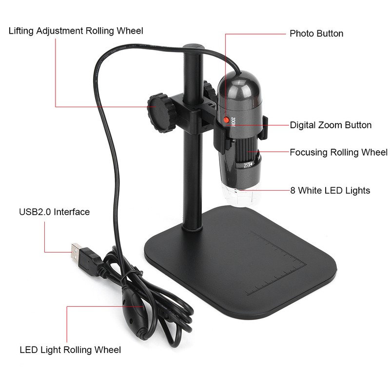S04 8LED White Light 25X 600X USB Digital Microscope Instrument