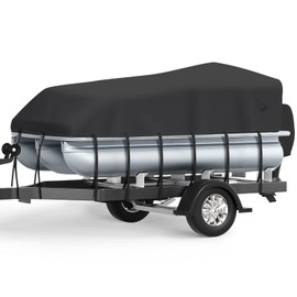 Boatpro Heavy Duty Pontoon Boat Cover 17 18 19 20 ft Foot, Upgraded Waterproof 1200D Marine Grade Canvas Cover Fits Pontoon Boat 17ft-20ft with Motor Cover,Black