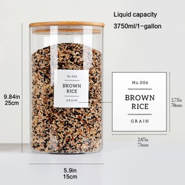 HHMJSM 1 Gallon Large Glass Food Storage Containers With Airtight Bamboo Lid - Kitchen Glass Storage Jars Canister With 42 Pantry Labels - Thicken Big Clear Rice Containers For Your Pantry