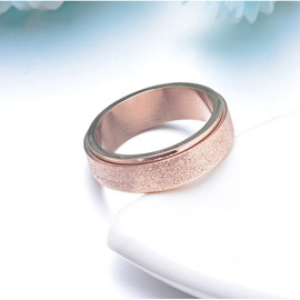 PAURO Women's Stainless Steel Rose Gold Plated Sandblast Finish Lucky Spinner Worry Ring Band 6MM Size 6