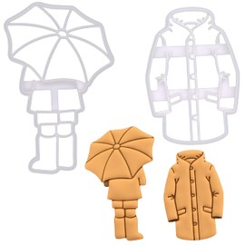 BAKERLOGY Sat of 2 Rainy Day Cookie Cutters (Shapes: Rain Jacket, Umbrella Buddy) - Detailed Cookie Cutter Design for Baking and Crafting, Ideal for Fondant, Dough, Clay