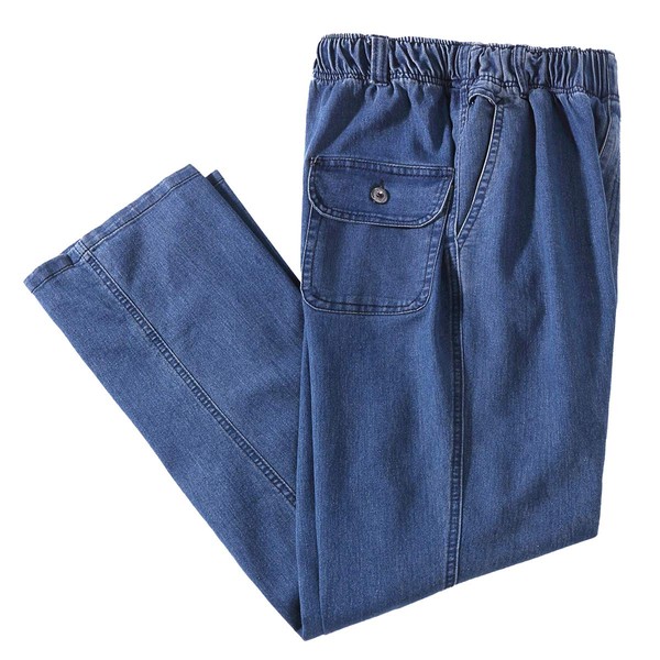 IDEALSANXUN Pantalones de mezclilla para hombre, cintura elástica, ajuste holgado, casual, pantalones vaqueros sólidos, pantalones vaqueros, Azul claro, 38W x 30L