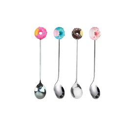 Stainless Steel Stirring Spoons, Cute Doughnut Coffee Spoon for Ice Cream Tea Sugar, Mini Donut Dessert Stirrers Mixing Teaspoons for Tableware Kitchen Tools (4 Pack)