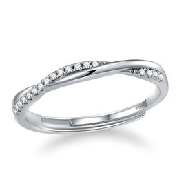 Macachii Sterling Silver Adjustable Rings for Women | Dainty Twisted Rope Eternity Band with Fine Cubic Zirconia | Stackable Wedding Ring | 14K Gold Plated Silver