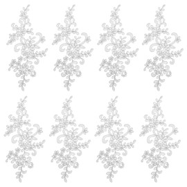 MIRKUZI Lace Trims 8 Pieces Leaf Flower Applique White Lace Embroidery Applique Dress Sewing Decoration Polyester Decoration Accessories Fabric DIY Craft Patches (White)