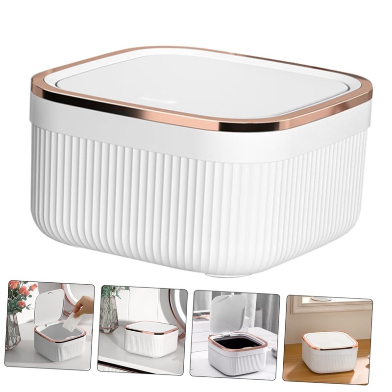 LABRIMP Desktop Trash Can with Pressing Lid Compact Office Waste