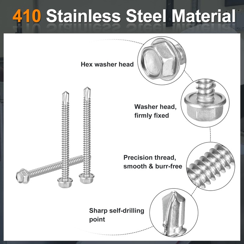 uxcell 100Pcs #14 x 3 Self Drilling Screws, 410 Stainless