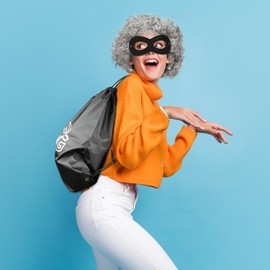 LOOPES 9Pcs Gangster Granny Wig Set Grey Old Lady Wig Grandma Wigs Gangster Granny Fancy Dress Kit Old Lady Costume Accessory World Book Day Burglar Robber Gangster