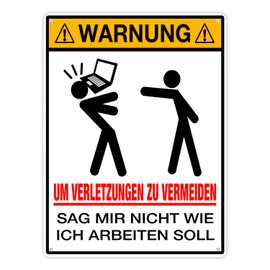 Metal Sign XL in 21 x 28 cm Warning in the Workplace for Employees Gift for Colleagues Warning Sign for Accident Prevention in Offices Danger for Employees Nerve Saw Laptop Throw