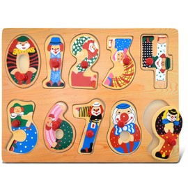 Puzzled Numbers Peg Puzzle - Clowns and Numerals Wood Puzzle Game, Easy to Play Toy Puzzle, Fun Shape Matching Puzzle Peg Toy, Educational Brain Teaser Game Wooden Puzzle & Learning Activity for Kids