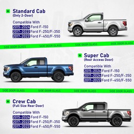 JMTAAT Front Left Door Window Glass Compatible with 2015-2024 Ford F150 F250 F350 F450 F550 Light Green Tempered Glass - Driver Side