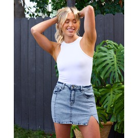 LookbookStore Mini Skort Blue Jean Shorts Women High Waisted Skorts for Woman Denim Shorts Women Denim Skort Size Medium Size 8 10