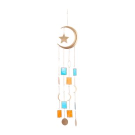 Deco 79 Metal Moon and Star Indoor Outdoor Windchime with Stained Glass, 8" x 2" x 41", Gold