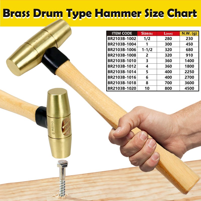 WEDO 32oz Brass Hammer,Solid Brass Mallet Hammer with Wooden Handle,Double