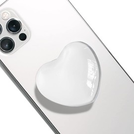 Cute Heart Shaped Expandable Phone Grip - 3D White Crystal Folding Phone Holder for Smartphones Beautiful Phone Charm and Accessories Finger Snap Grip for (White)