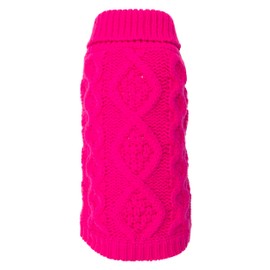 The Worthy Dog Chunky Knit Turtleneck Sweater - Hot Pink - Cute Comfy Warm Stylish Winter Pattern Pet Accessory
