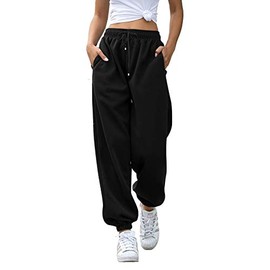 Casual Sweatpants for Women Pockets High Waist Sporty Gym Athletic Fit Jogger Pants Lounge Trousers Black S