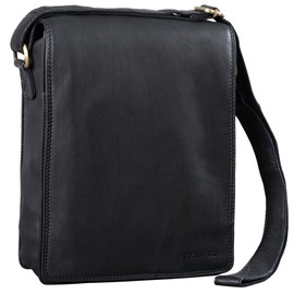 STILORD 'Lars' Vintage Messenger Bag Men for 13,3 inches Macbooks Cross Body Bag Vertical Satchel for A4 Documents Genuine Leather, Colour:Black