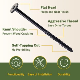 LIONMAX Wood Screws #14 x 6 Inch, 50-PCS, Heavy Duty Structural Lag Screws, Rust Resistant Coated for Exterior Decking/Construction/Timber/Landscape, Star Drive Flat Head, T30 Bit Included, Black