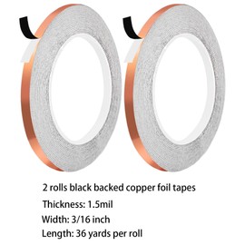 3/16 Inch Black Lined Copper Foil Tape for Stained Glass and Crafts, 2 Rolls 36 Yards, 1.5 mil Thickness, Copper foil Tape for Soldering, Stained Glass Supplies
