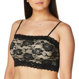 PURE STYLE Girlfriends Women's Petite Plus Camiflage Lace Half Cami, Black/Nude, 1X