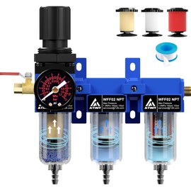 ATINY 3 Stage Air Dryer 1/4" NPT,Air Dryer System Air Compressor Filter Dryer,5 &0.5 &0.01 Micron Filter Cartridge,Semi-Auto Drain, Metal Bracket-Blue