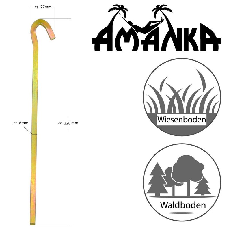 AMANKA Stahl-Hart 5 Square Tent Pegs 220 x 6 mm