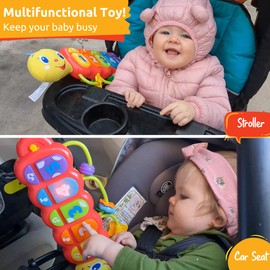 KiddoLab Lira The Caterpillar, Baby Music Light Up Toy Piano 3 Months+ Colorful Crib, Stroller, and Carseat Sing Along Attachment for Toddler Kids Learning Crib Accessories Toy with Music and Sounds