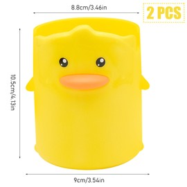 inheming 2 Pcs Pencil Holder for Kids, Cute Cartoon Little Yellow Duck Pen Holder, Multifunctional Phone Holder Makeup Brush Holder Stationery Storage Cup